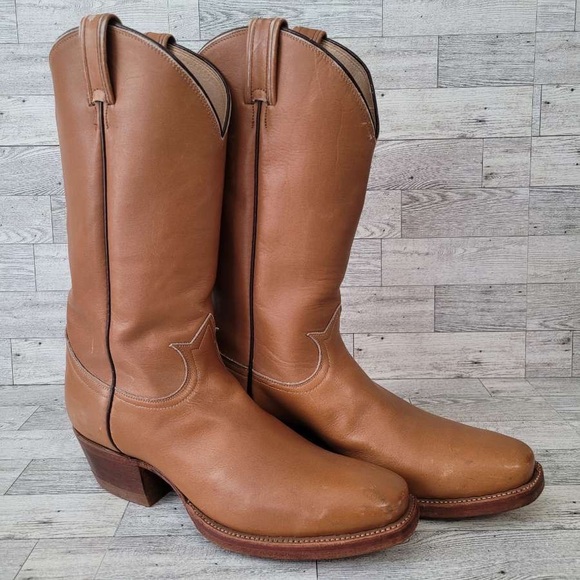 Vintage Tony Lama Western Brown Calfskin Leather Campus Cowboy Boots Size 10.5